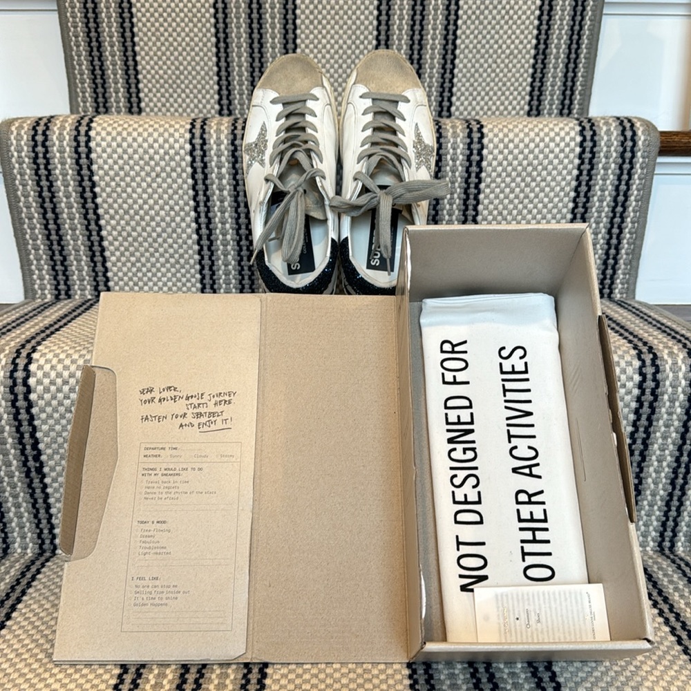 GOLDEN GOOSE Superstar Suede Glitter Low-Top Sneakers 39 white/silver/night blue - Picture 13 of 14